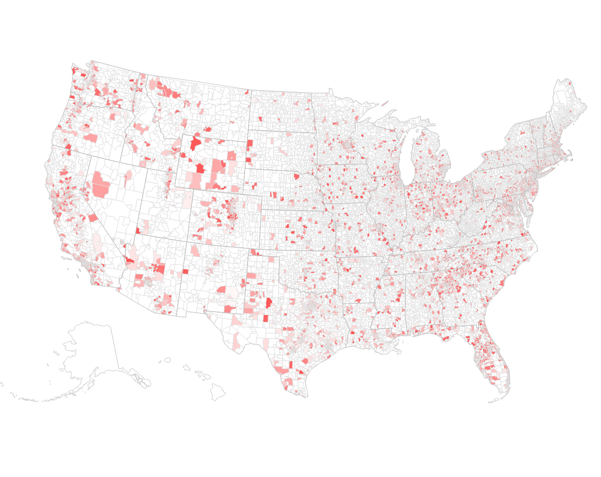 US County map with census data overlay